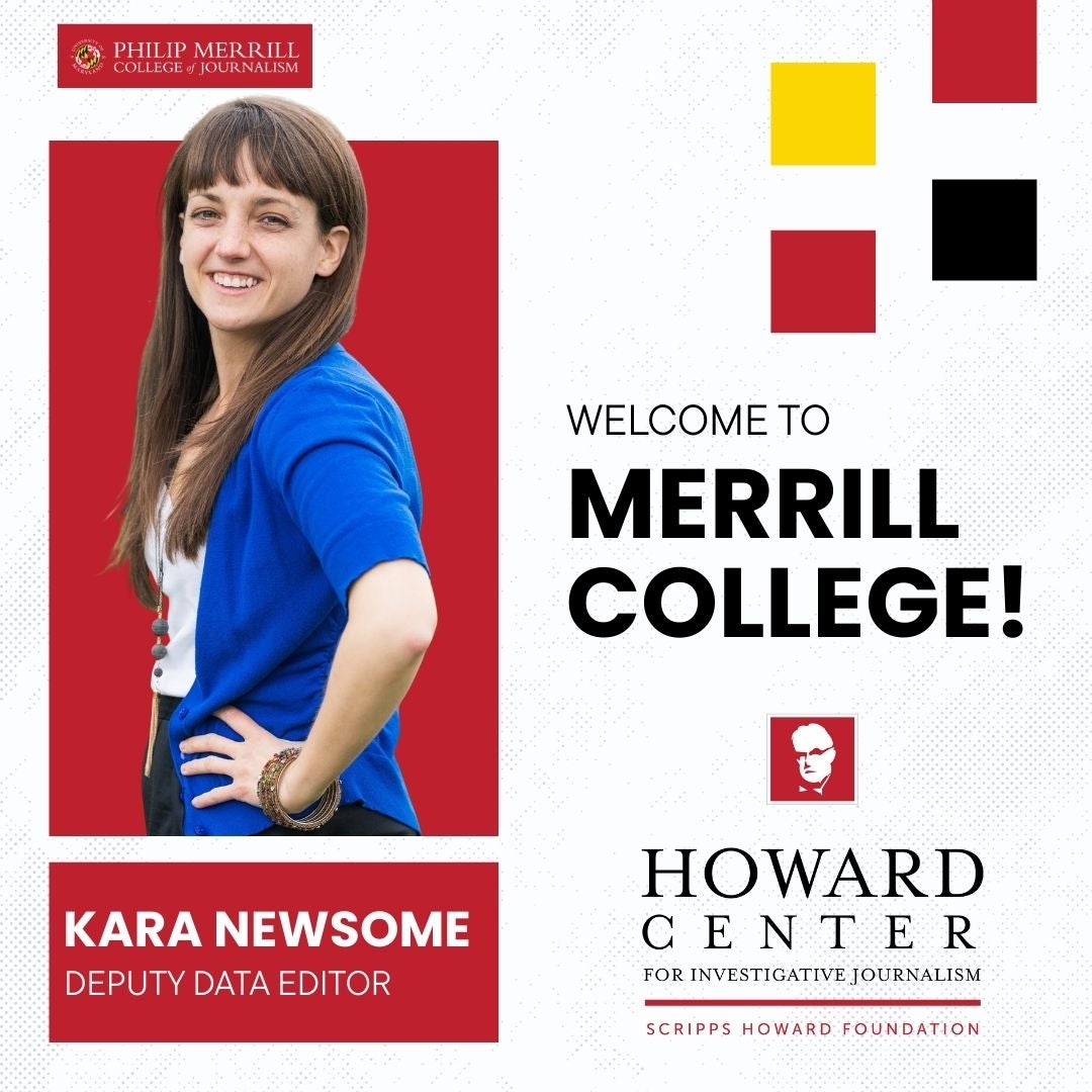 Graphic with photo of woman journalist with text: Welcome to Merrill College, Kara Newhouse!