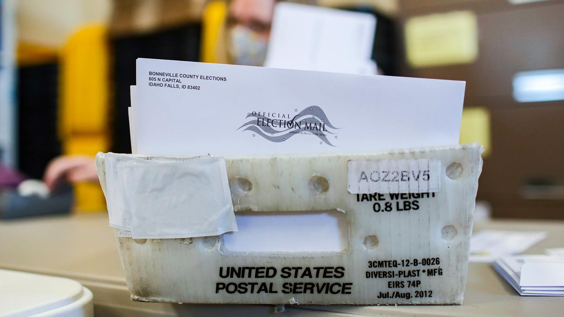 Mail bin with ballots