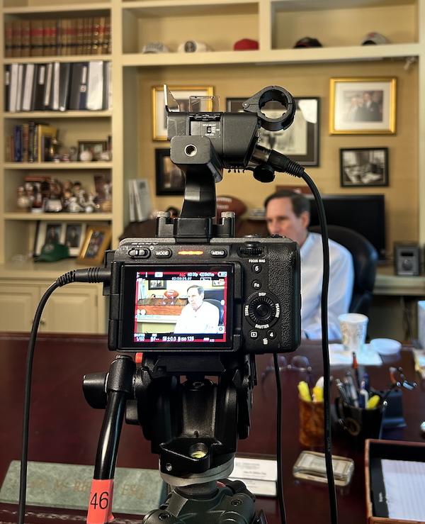 Alan Rifkin is interviewed in his office as part of the "Creating Camden Yards" oral history project
