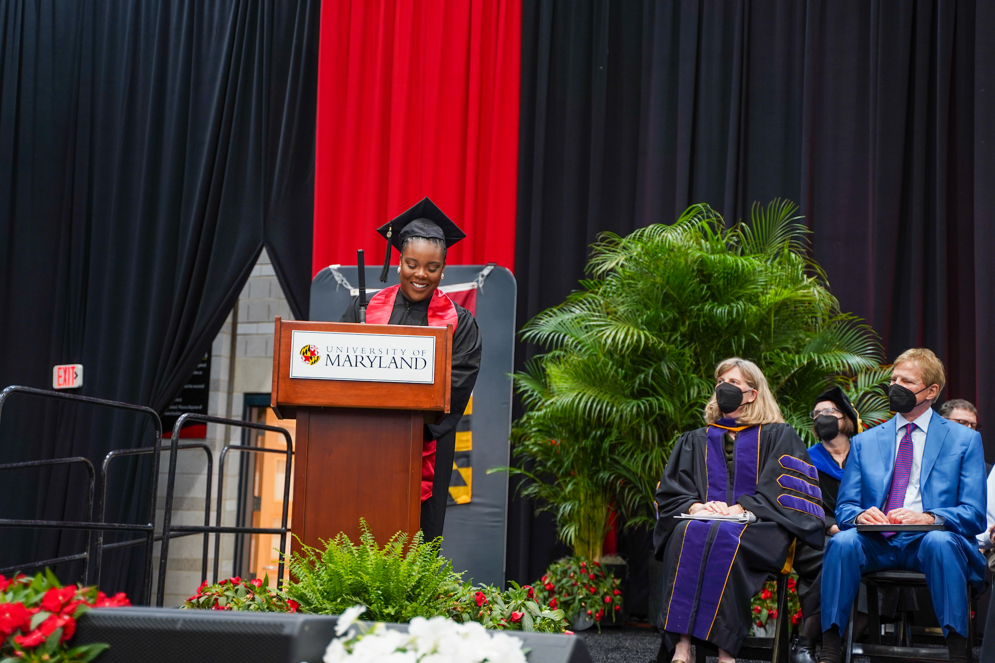 Anuoluwapo A. Adefiwitan makes her commencement speech at the Merrill College Spring 2022 ceremony