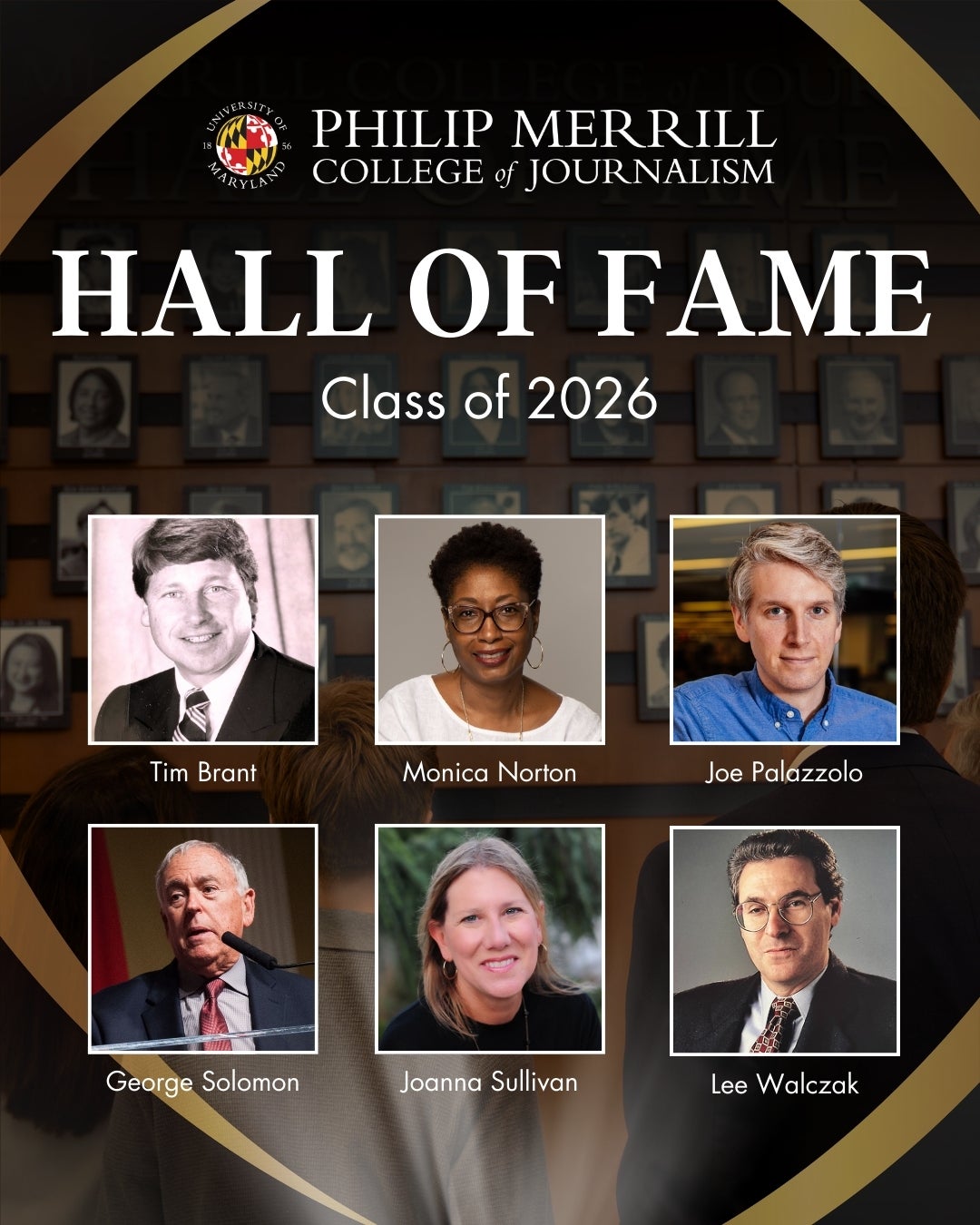 Decorative image with headshots for all six Hall of Fame Class of 2026 members