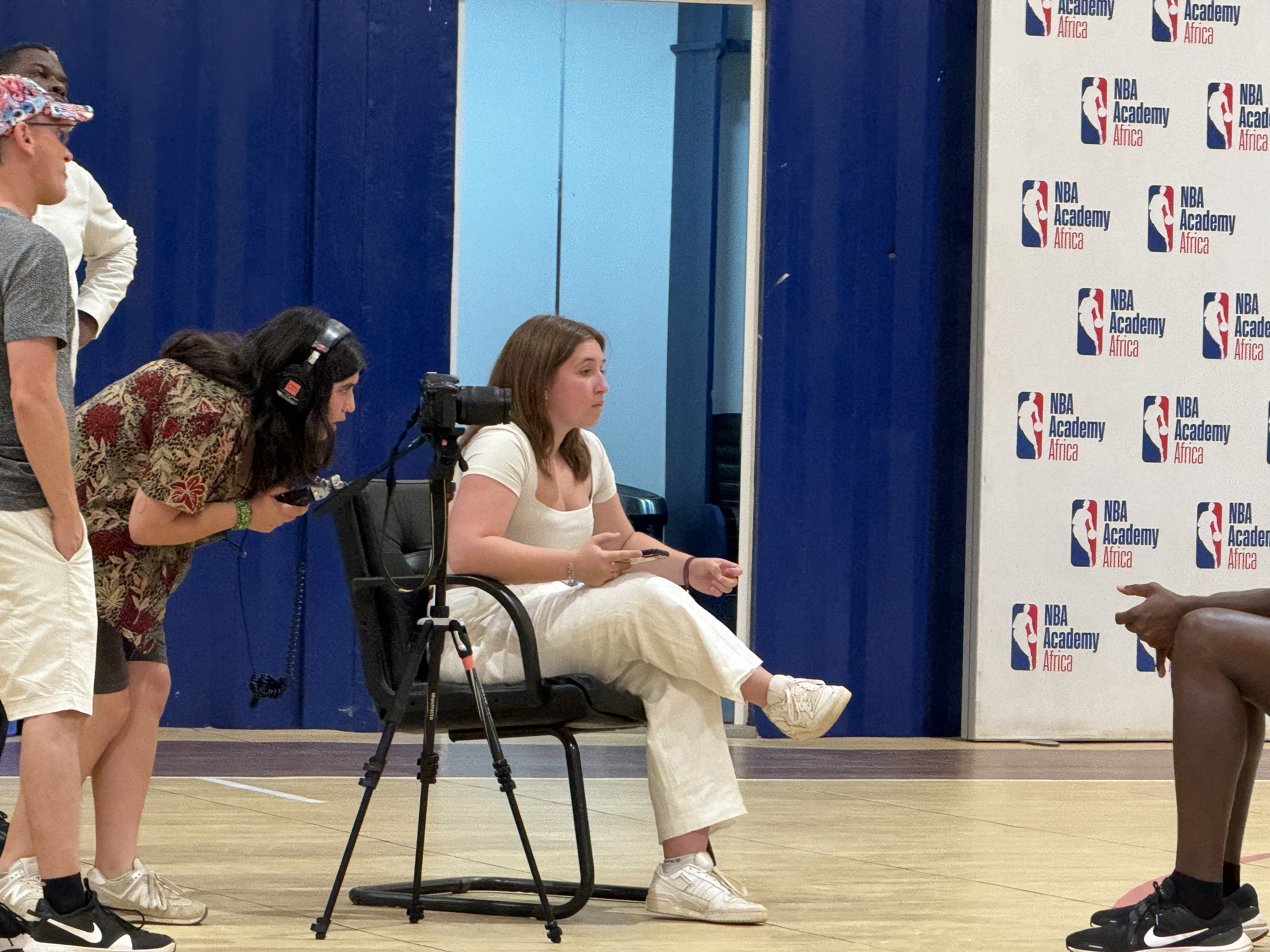 Jenna Bloom, Alexa Wootten and others working on the documentary at NBA Academy Africa