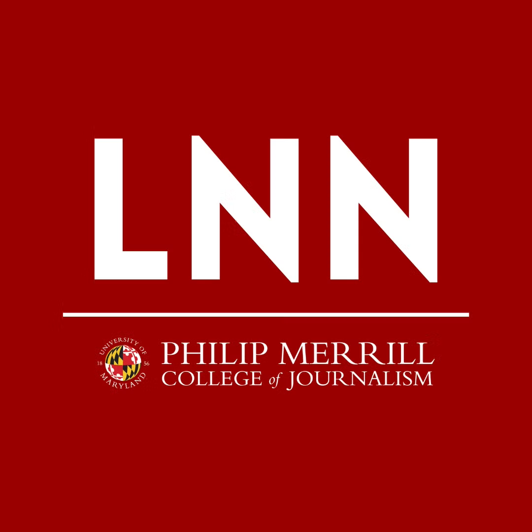 Local News Network logo on a red background with large white letters “LNN” above a thin white line and the text “Philip Merrill College of Journalism,” alongside the University of Maryland seal.