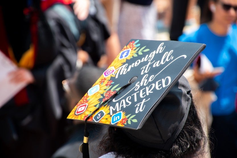 Decorated cap at commencement