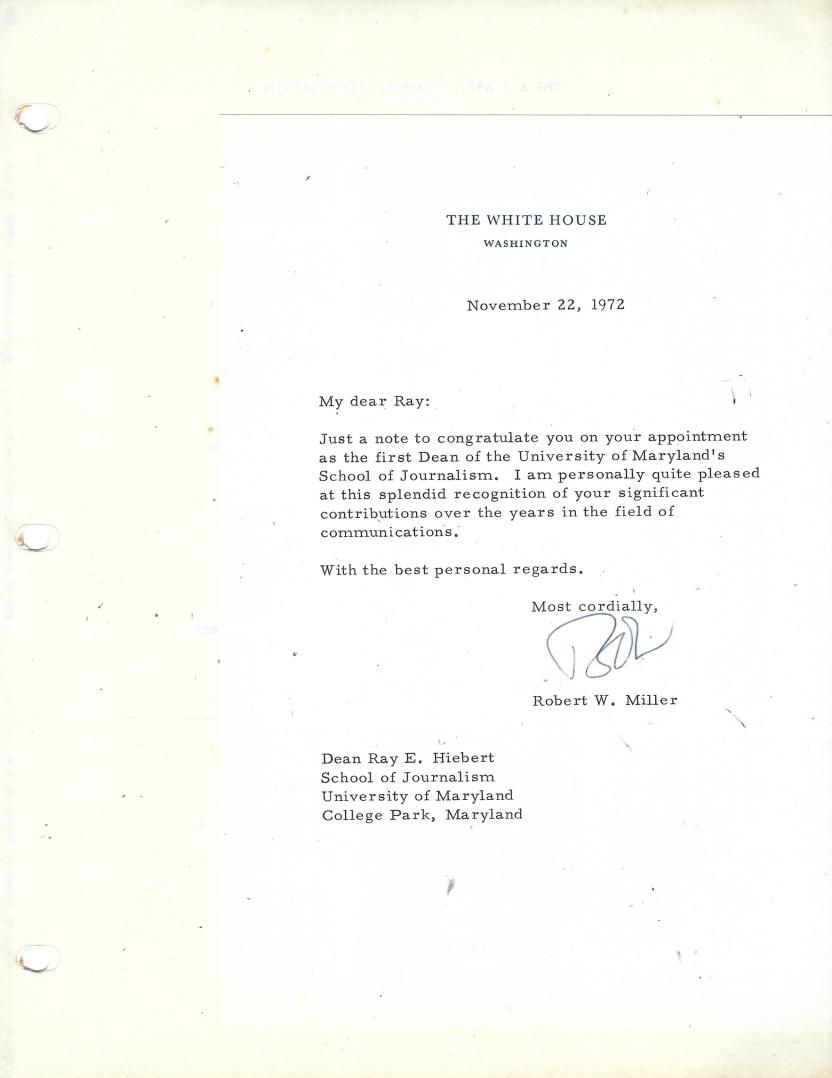 Letter from White House to Ray Hiebert