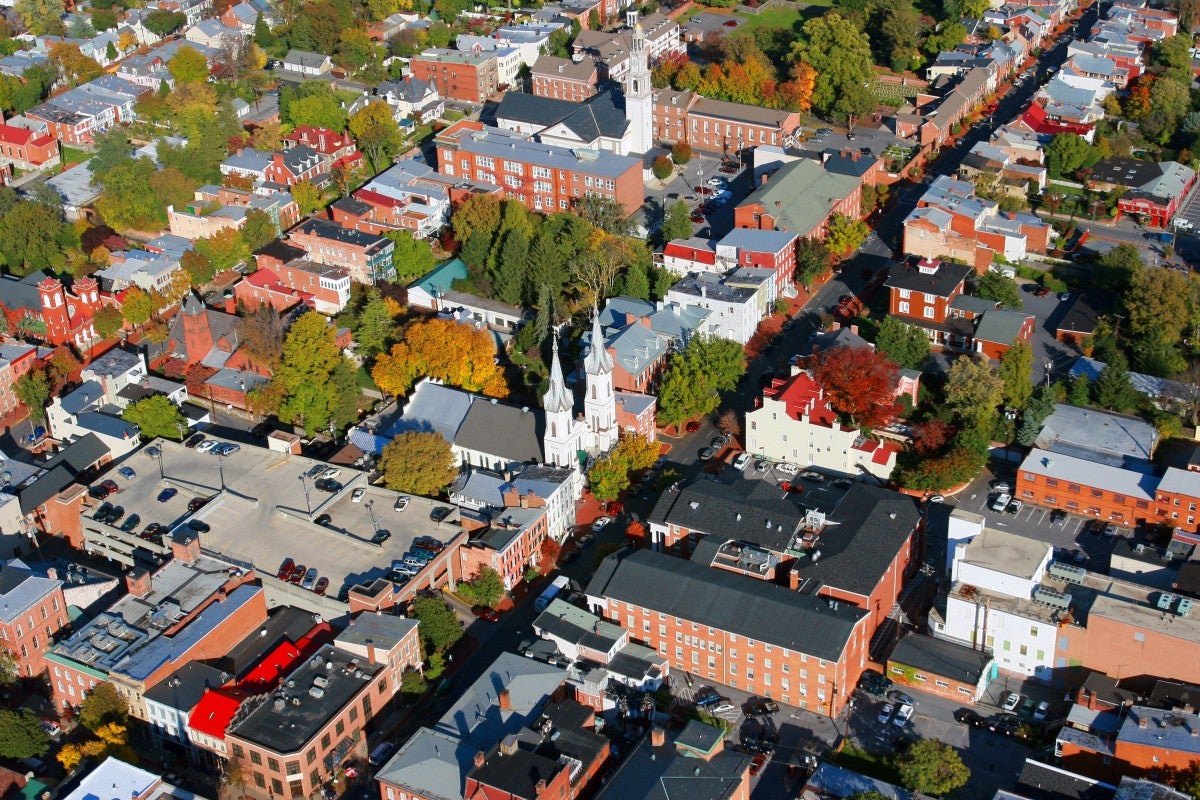 Aerial view of Frederick, Maryland.