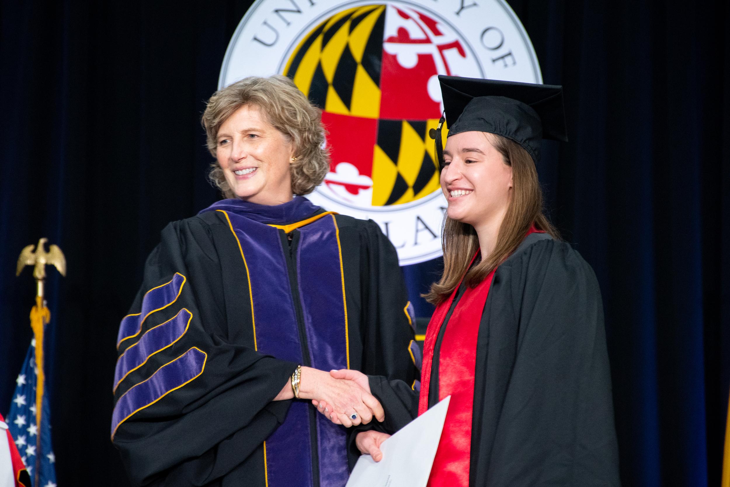 Merrill student, Lucy Dalglish at commencement