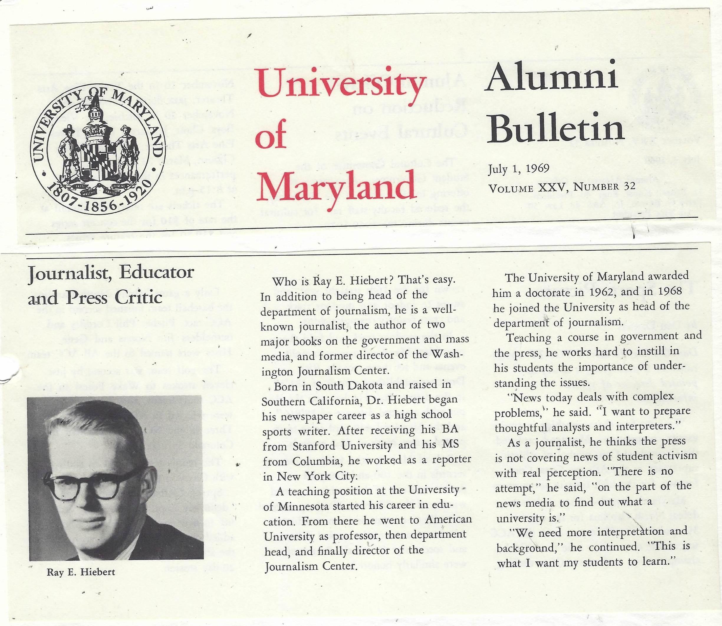 Ray Hiebert profile in University of Maryland Alumni Bulletin