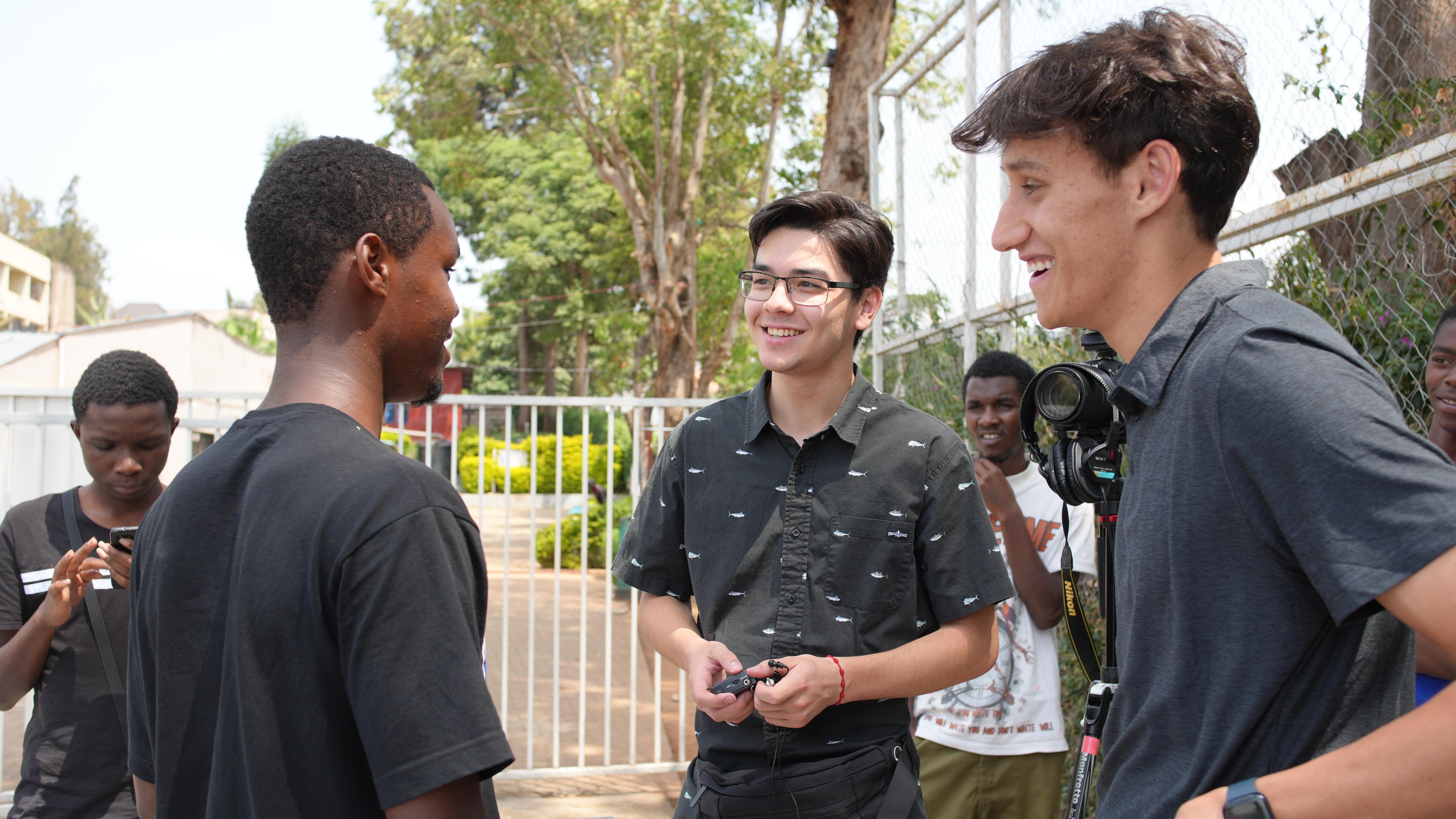 Students working on documentary in Africa