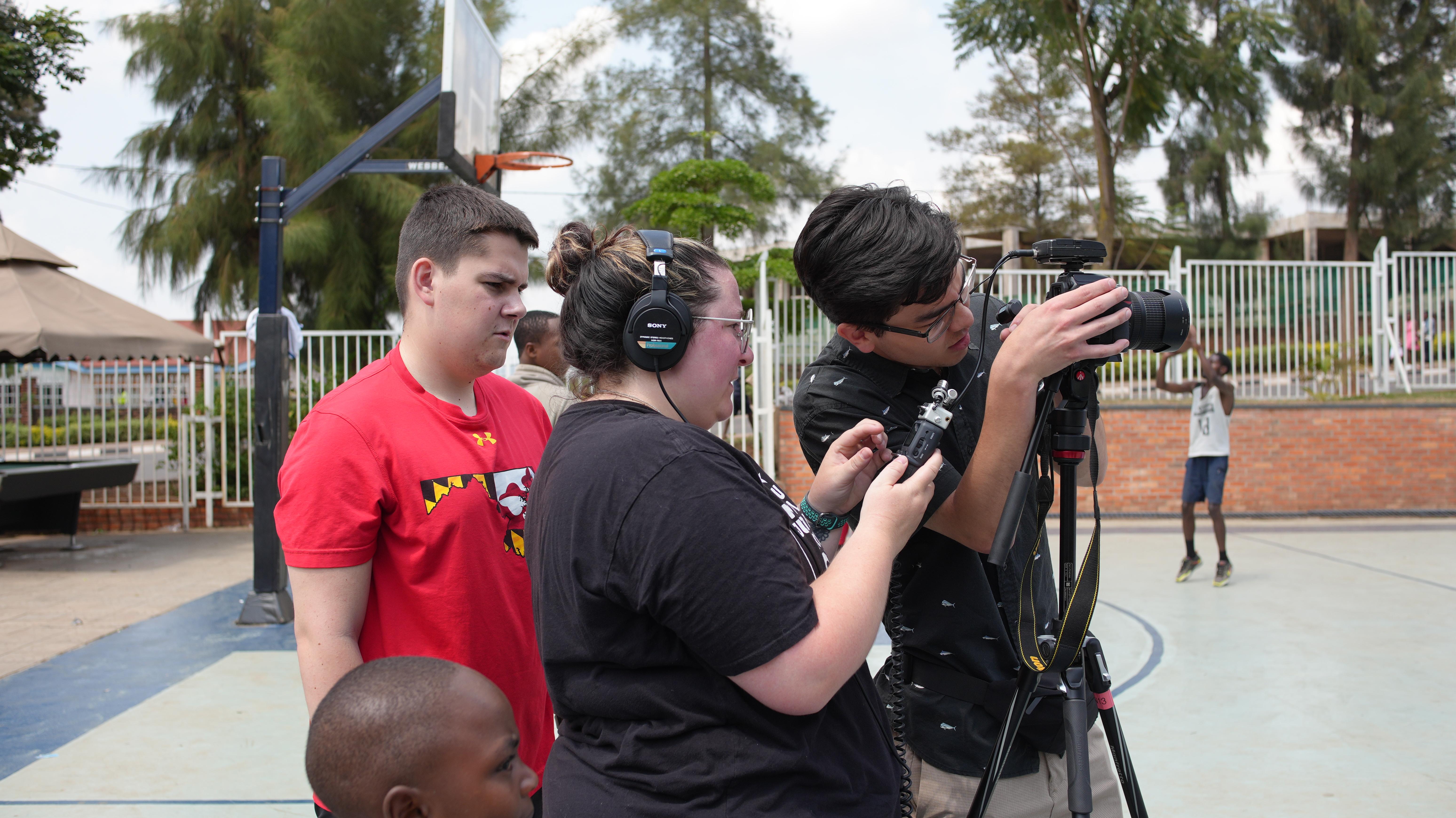 Students working on documentary in Africa